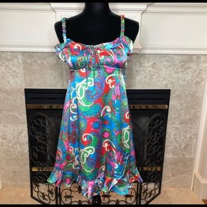 Betsey Johnson Bright Print Silk Slip Sund…